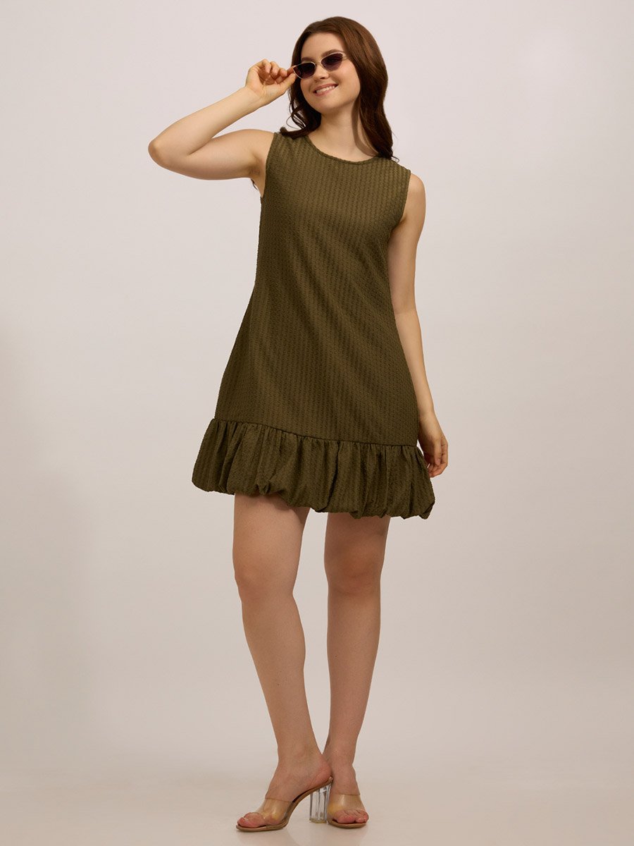 Olive Bubble Hem Textured Mini Dress