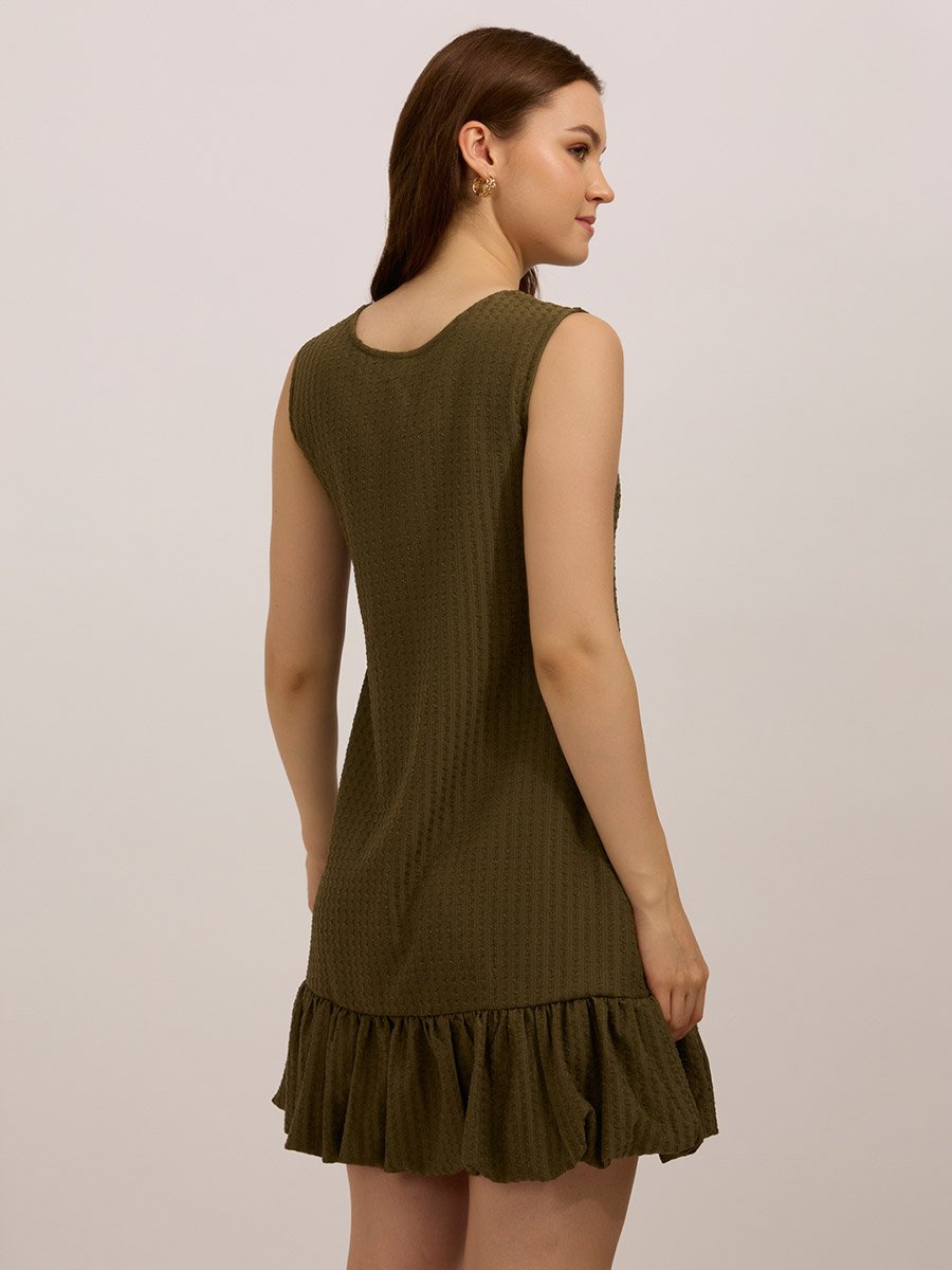 Olive Bubble Hem Textured Mini Dress