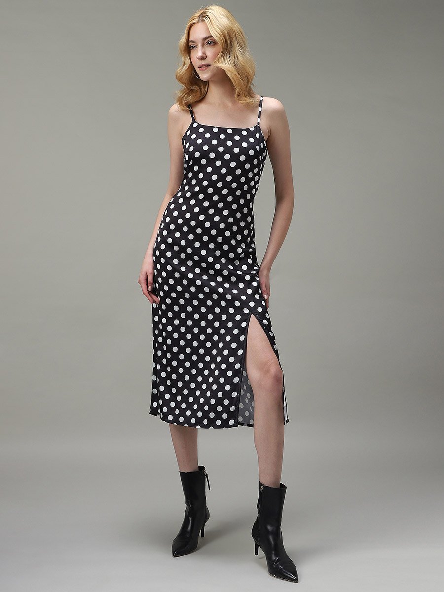 Black Side Slit Satin Midi Dress