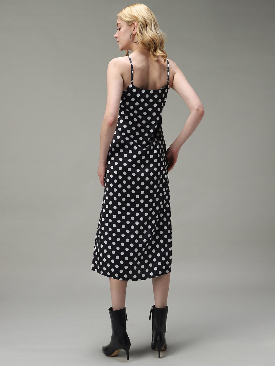 Black Side Slit Satin Midi Dress