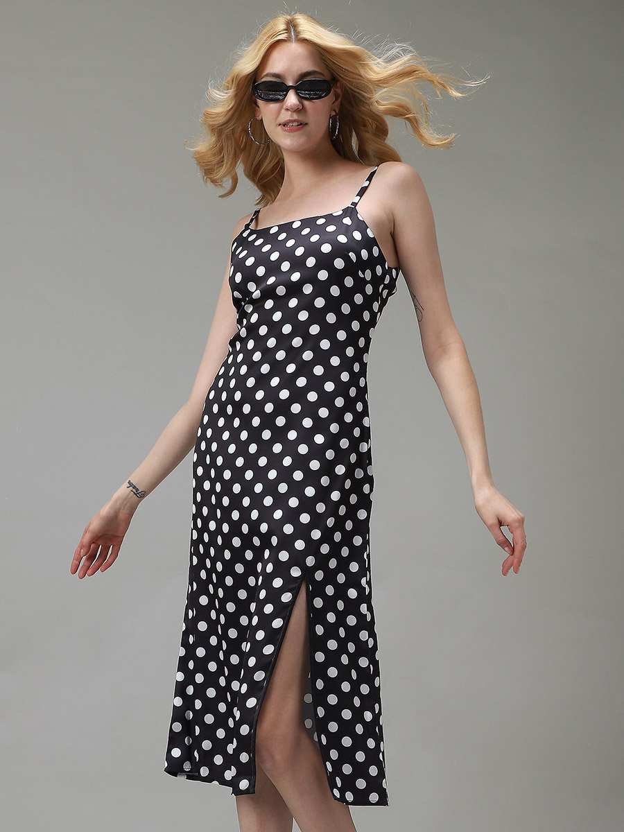 Black Side Slit Satin Midi Dress