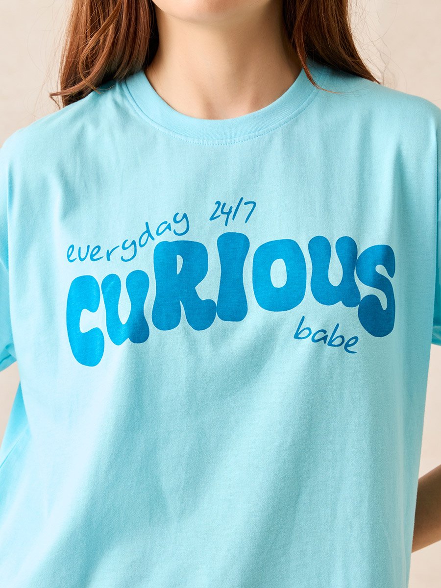 Blue Crew Neck Graphic T-Shirt