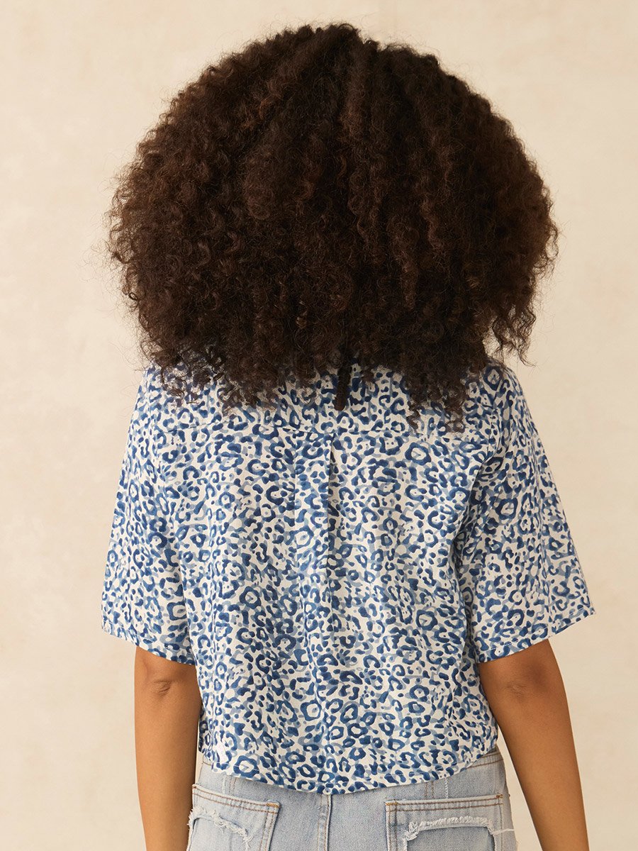 Blue All Over Print Crop Shirt
