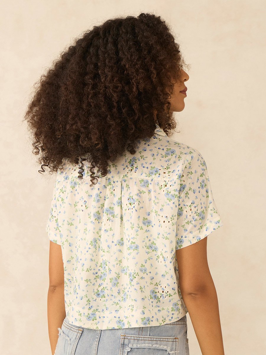 White Floral Priint Crop Shirt