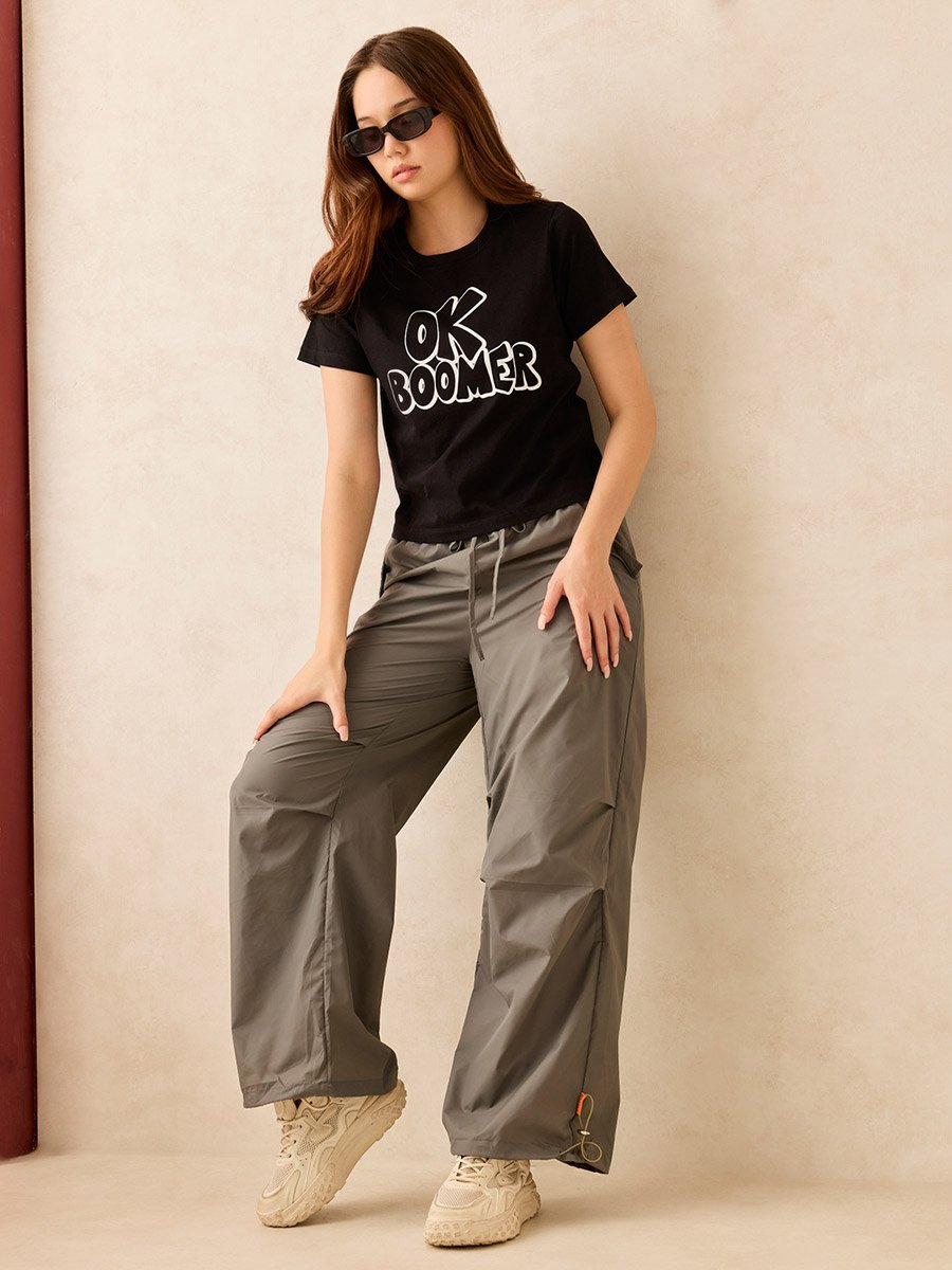 Black Crew Neck Graphic T-Shirt - 100% Cotton