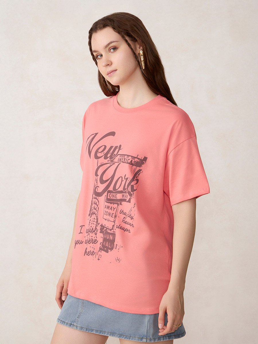 Pink Graphic Oversized T-Shirt - 100% Cotton