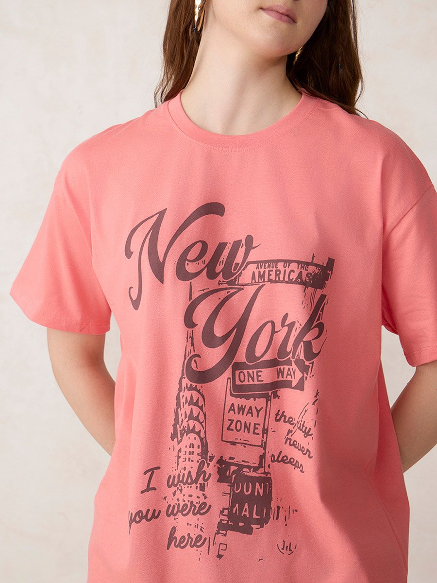 Pink Graphic Oversized T-Shirt - 100% Cotton