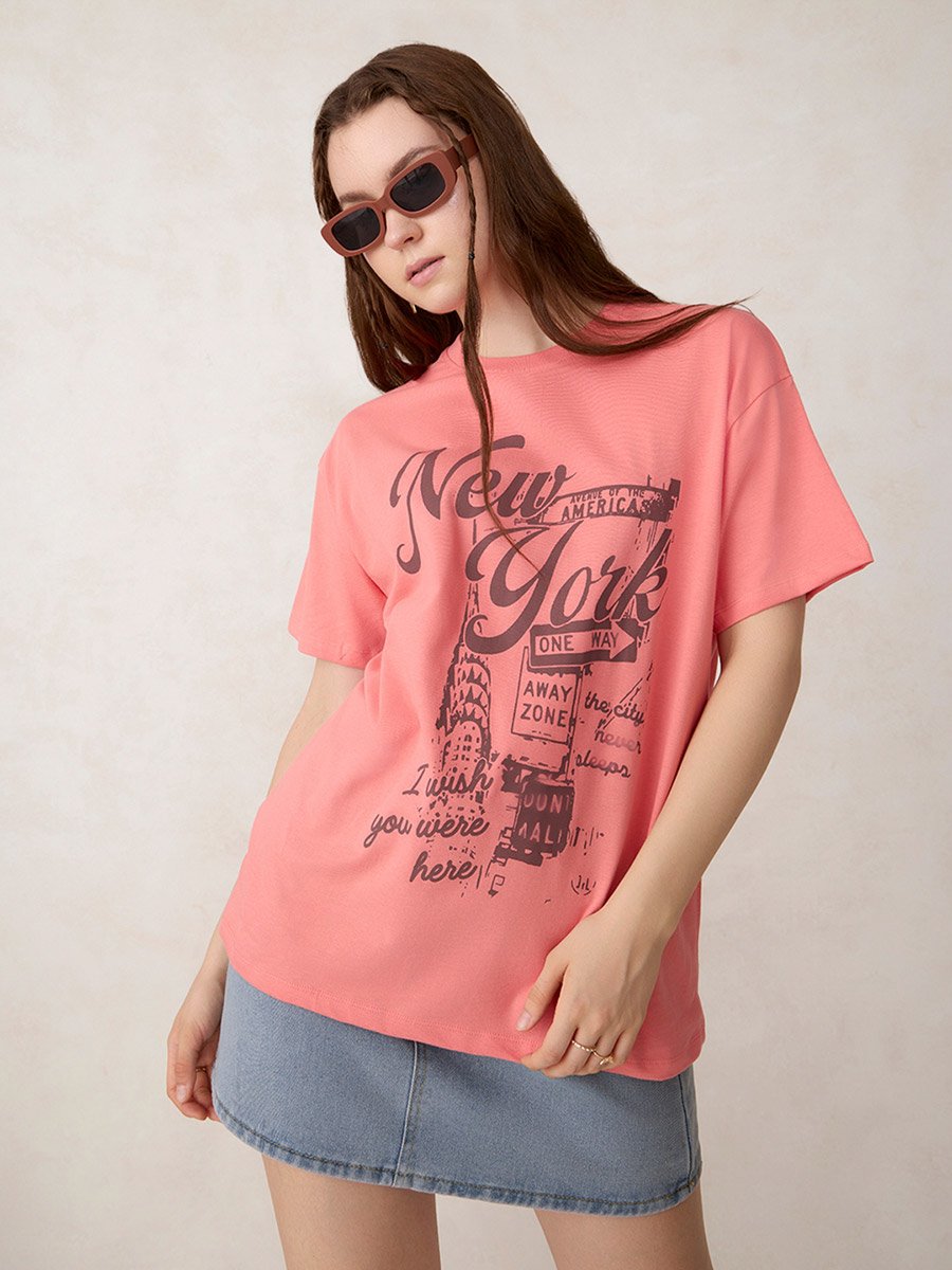 Pink Graphic Oversized T-Shirt - 100% Cotton