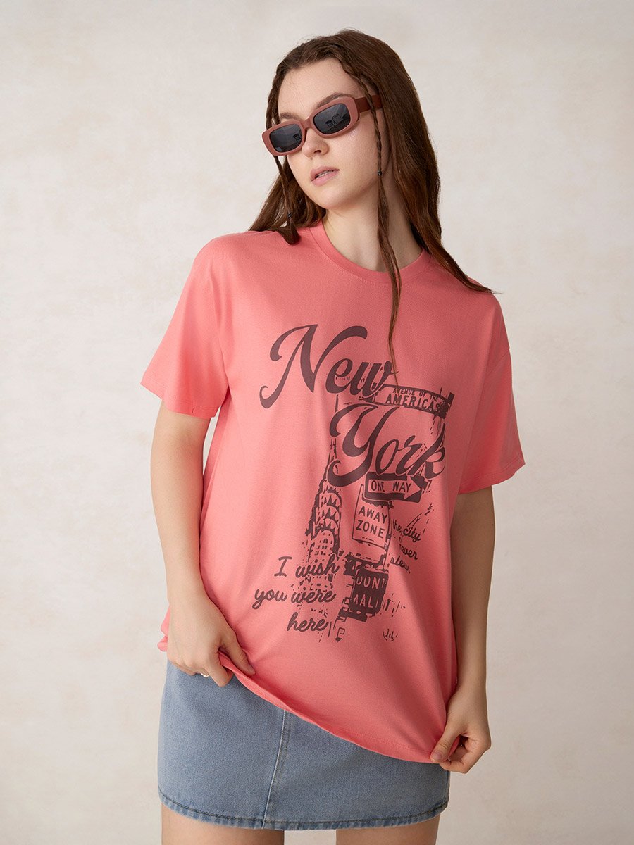 Pink Graphic Oversized T-Shirt - 100% Cotton