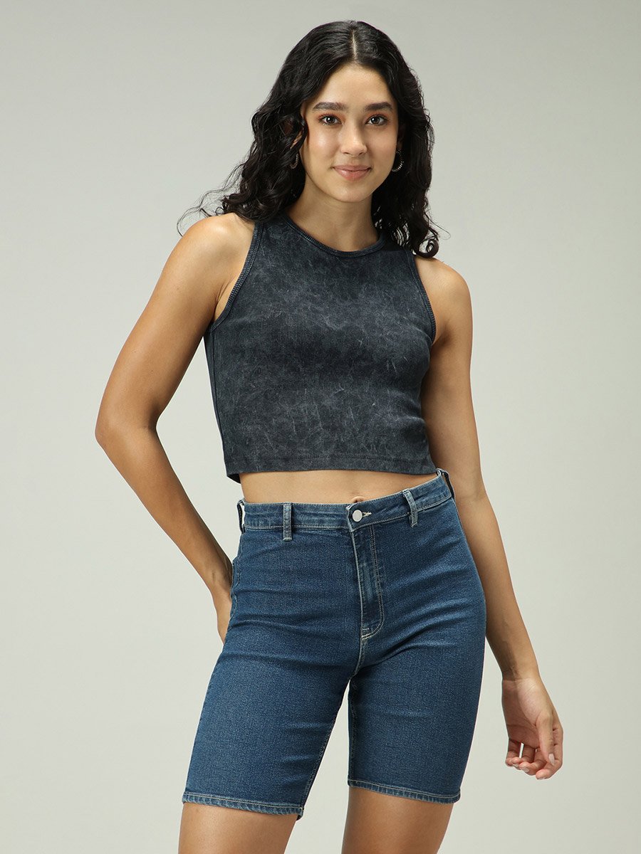 Grey Acid Wash Ribbed Tank