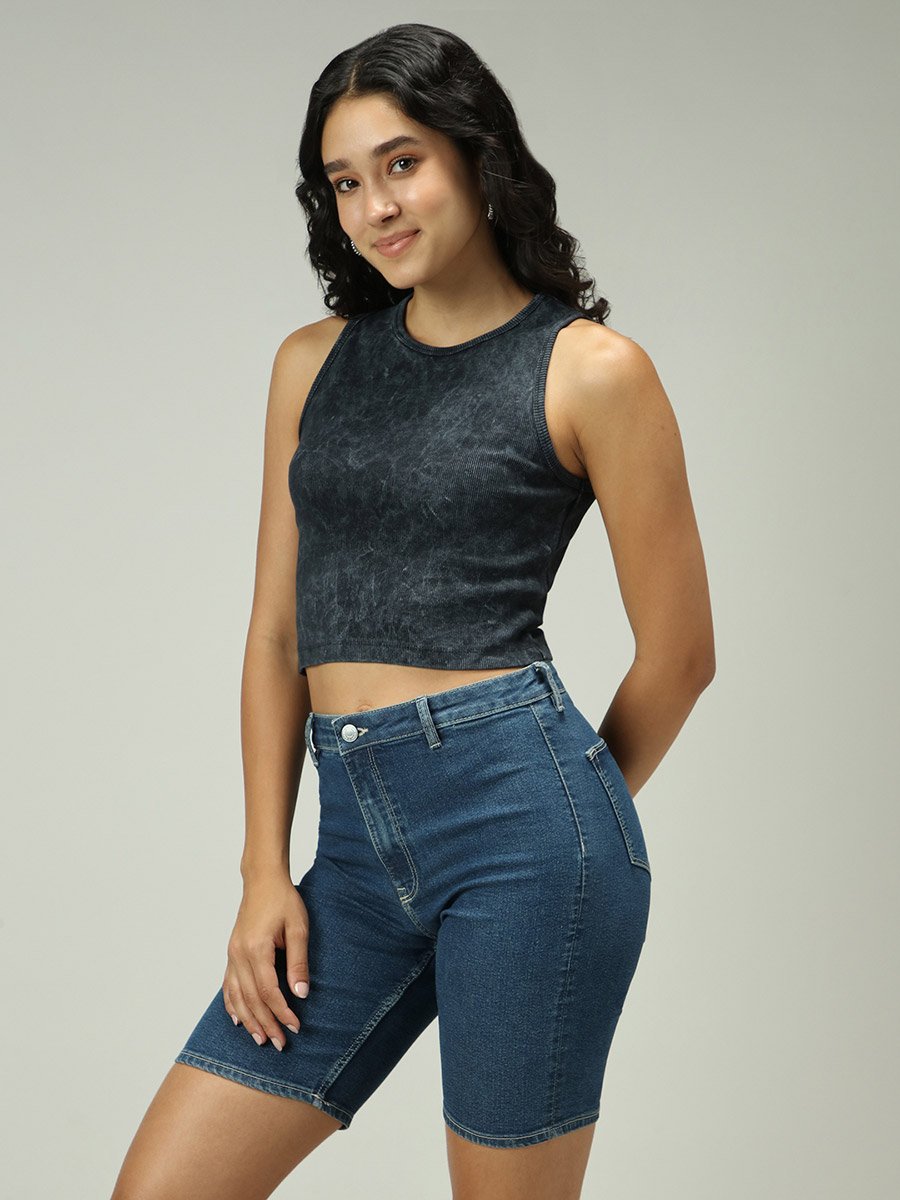 Grey Acid Wash Ribbed Tank