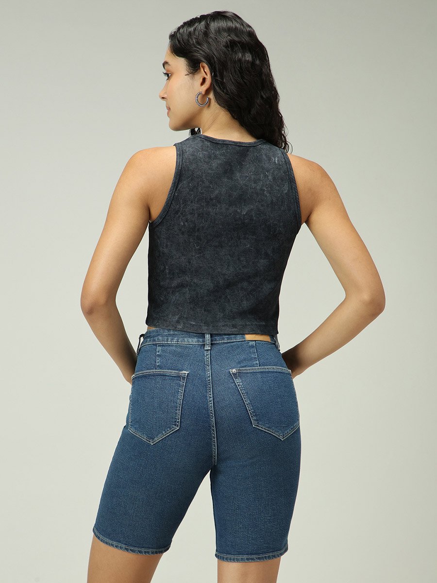 Grey Acid Wash Ribbed Tank