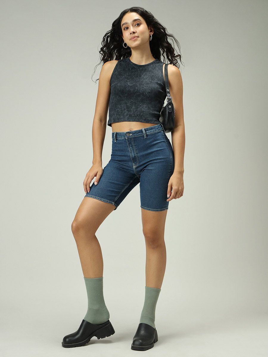 Grey Acid Wash Ribbed Tank