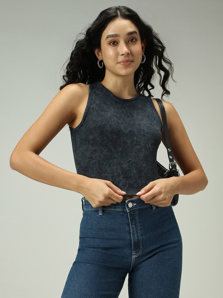 Grey Acid Wash Ribbed Tank