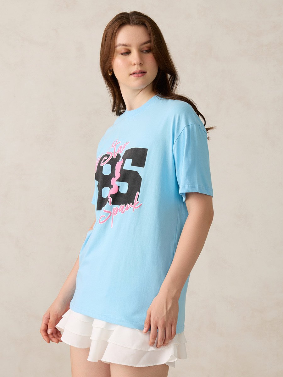 Blue Graphic Oversized T-Shirt