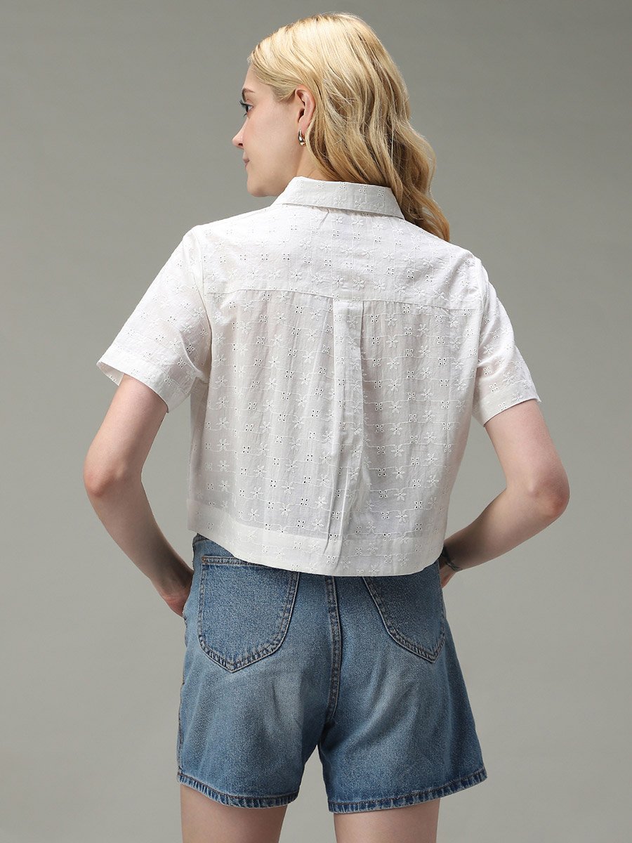 White Schiffli Crop Shirt