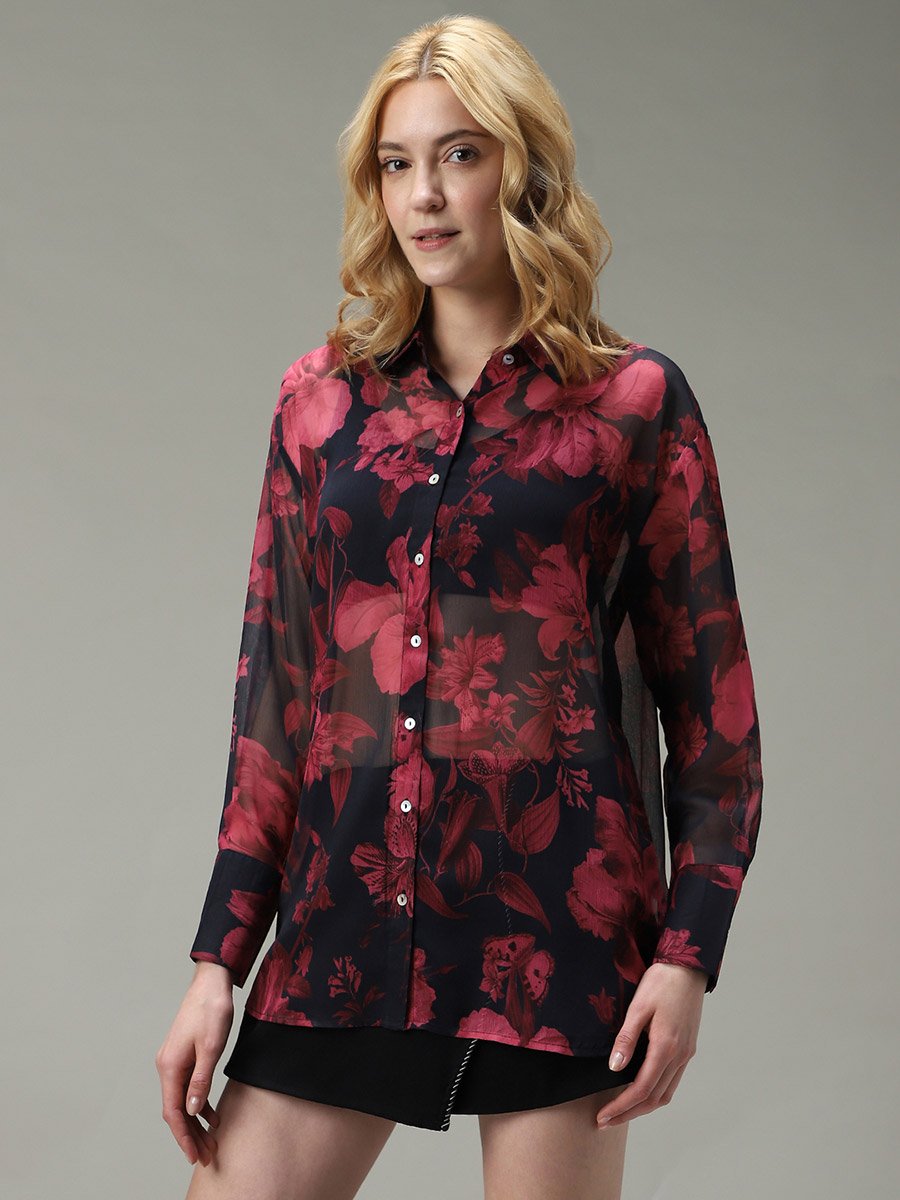 Black Printed Longline Shirt