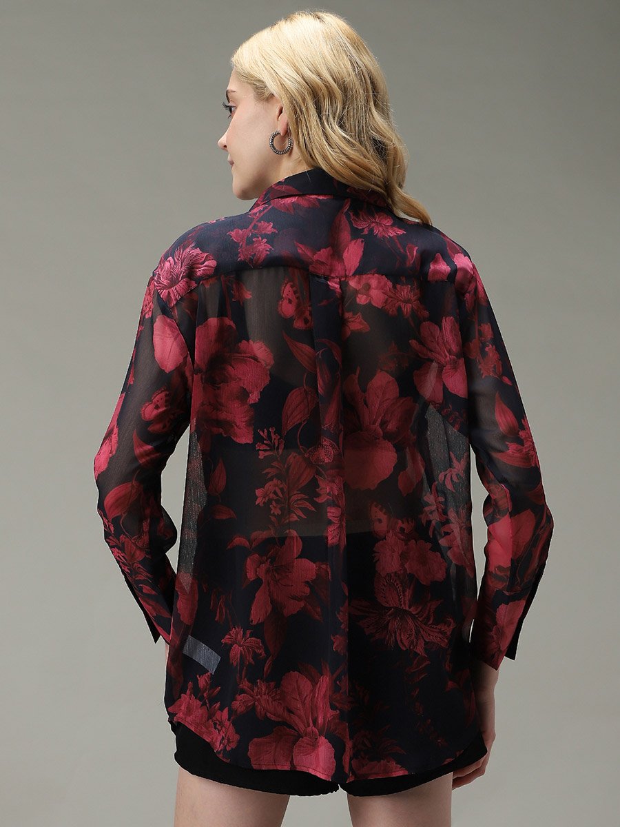 Black Printed Longline Shirt