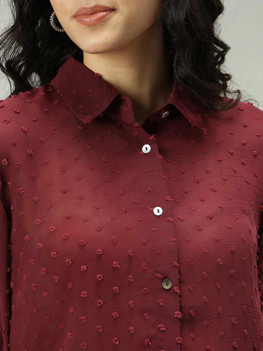 Maroon Dobby Textured Shirt