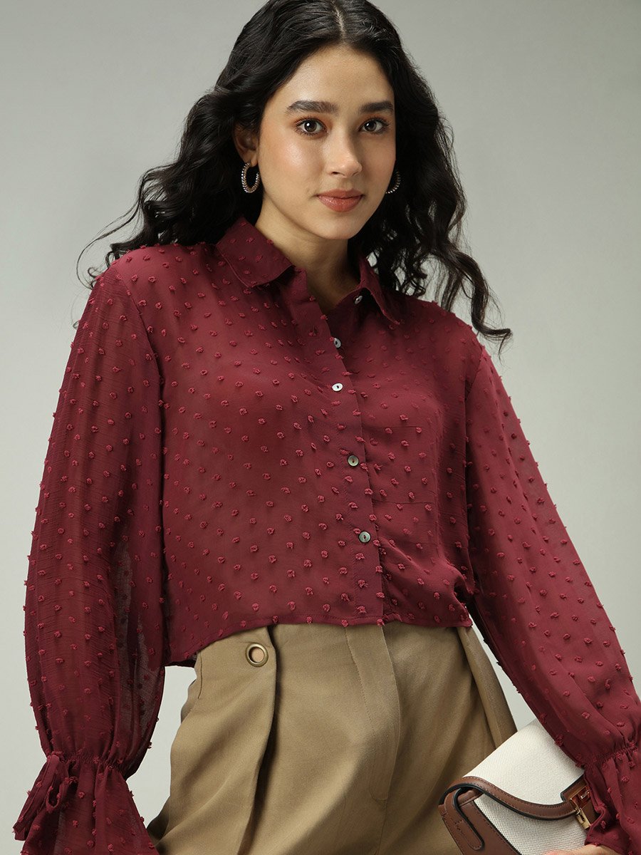 Maroon Dobby Textured Shirt