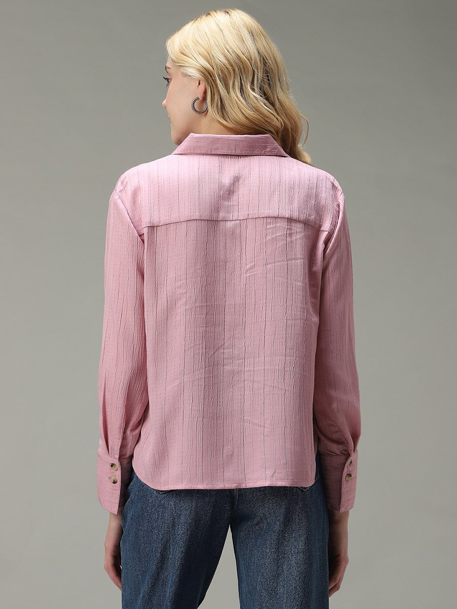Pink Side Button Detail Textured Shirt
