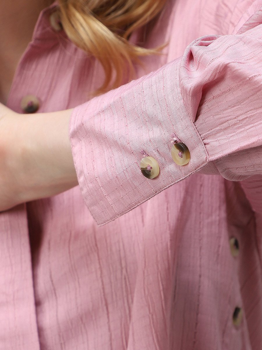 Pink Side Button Detail Textured Shirt