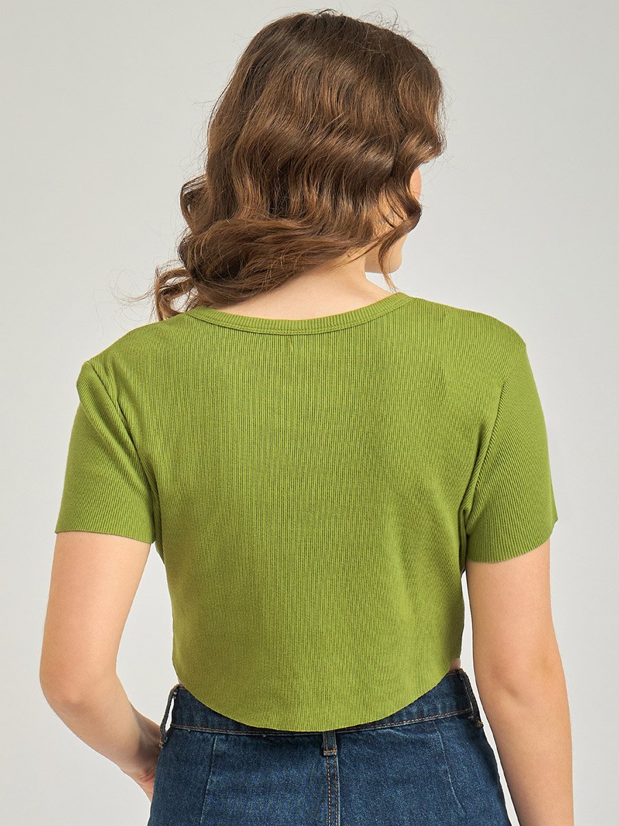 Olive Round Neck Ribbed Top