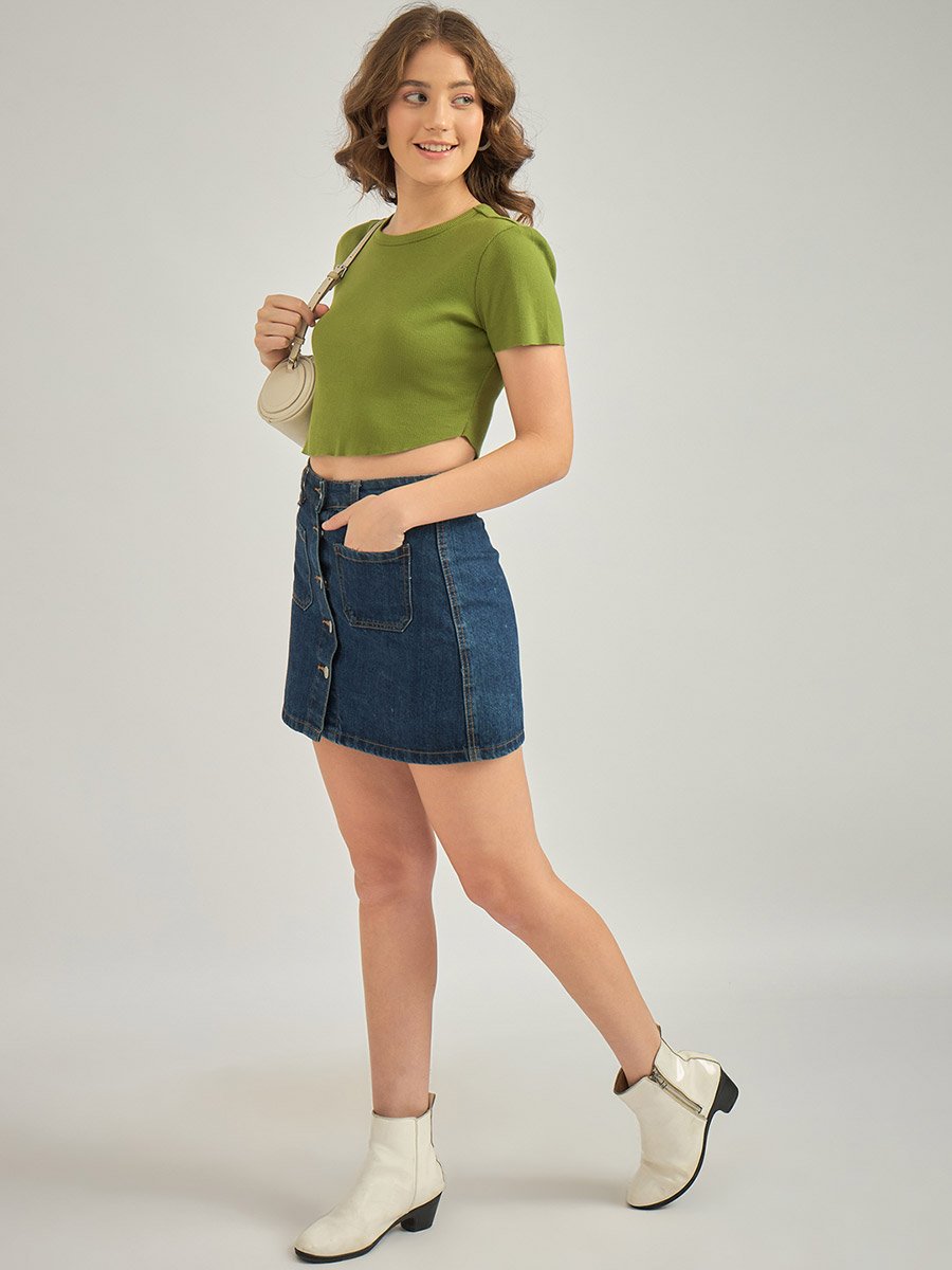 Olive Round Neck Ribbed Top