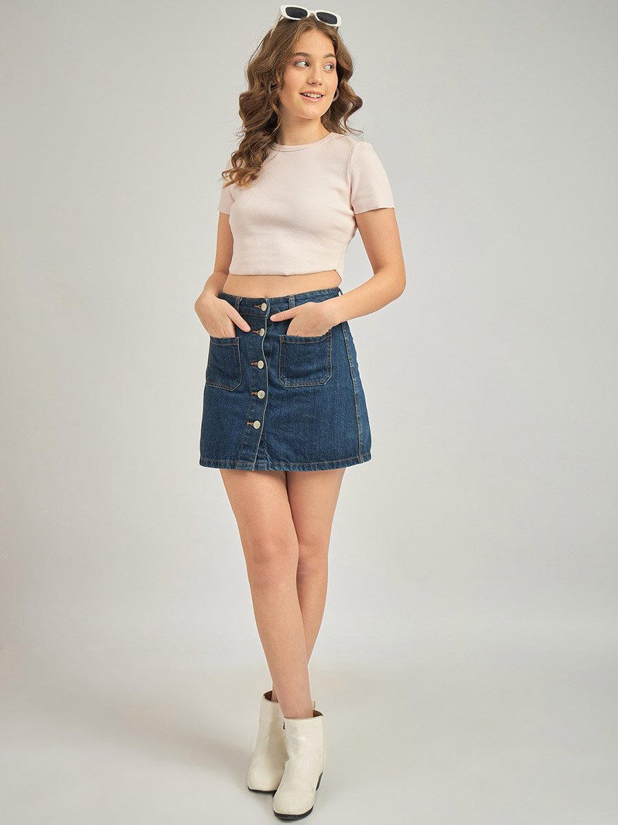 Pink Round Neck Ribbed Top
