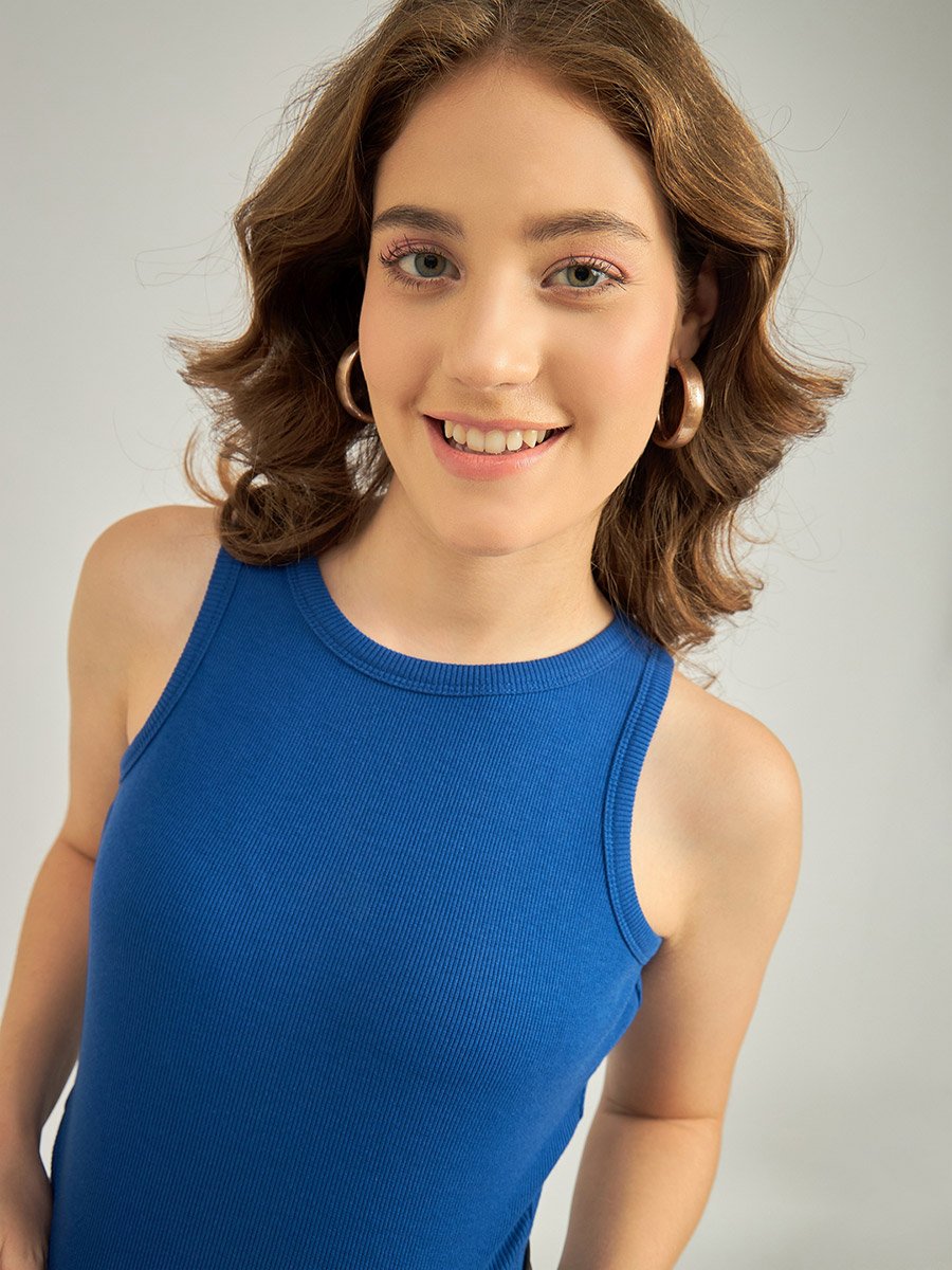 Blue Asymmetric Hem Tank Top