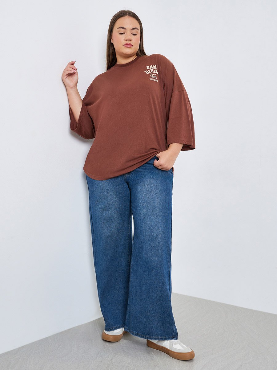 Plus Size Wide Leg Faded Jeans