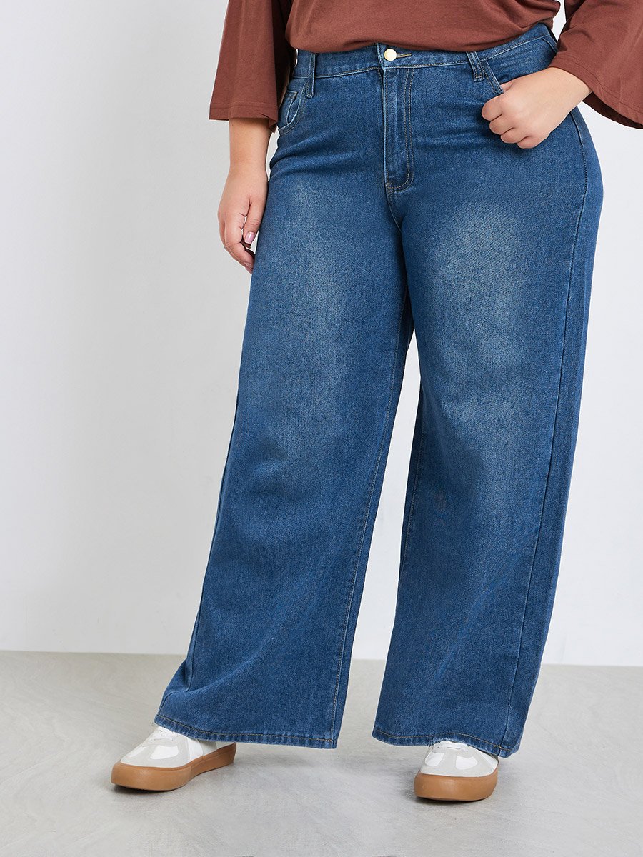 Plus Size Wide Leg Faded Jeans