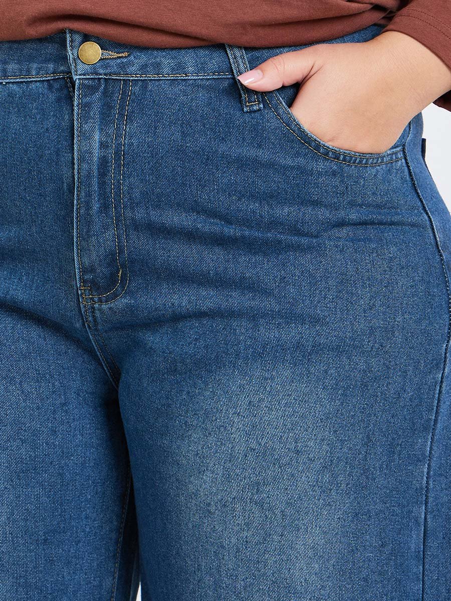 Plus Size Wide Leg Faded Jeans