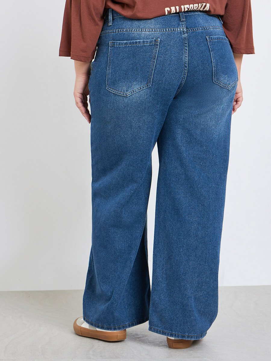 Plus Size Wide Leg Faded Jeans
