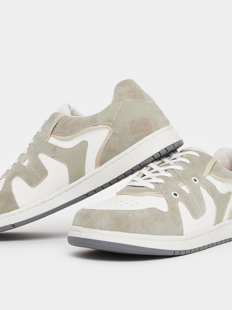Men Beige Suede Panel Sneakers