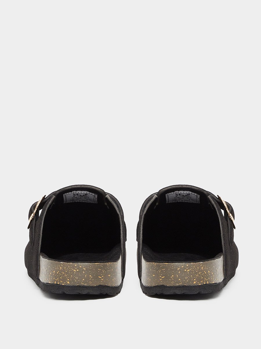 Men Black Suede Comfort Mules with Buckle