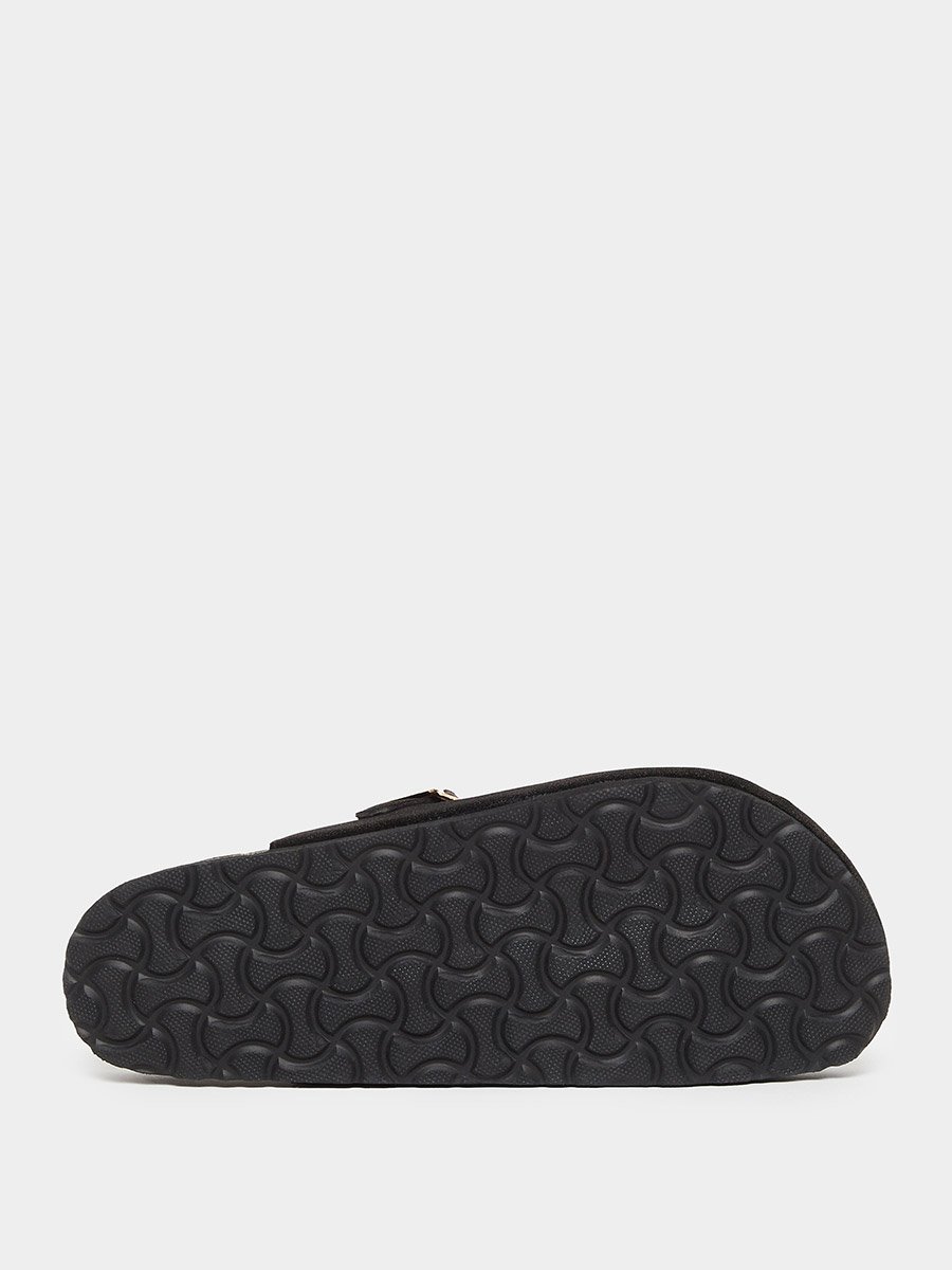 Men Black Suede Comfort Mules with Buckle
