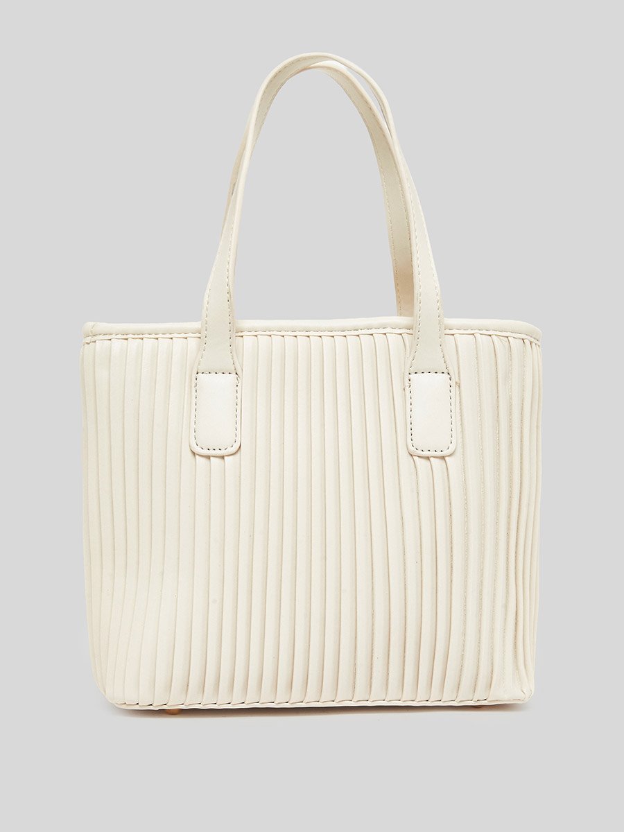 Women White Pleated Tote Bag