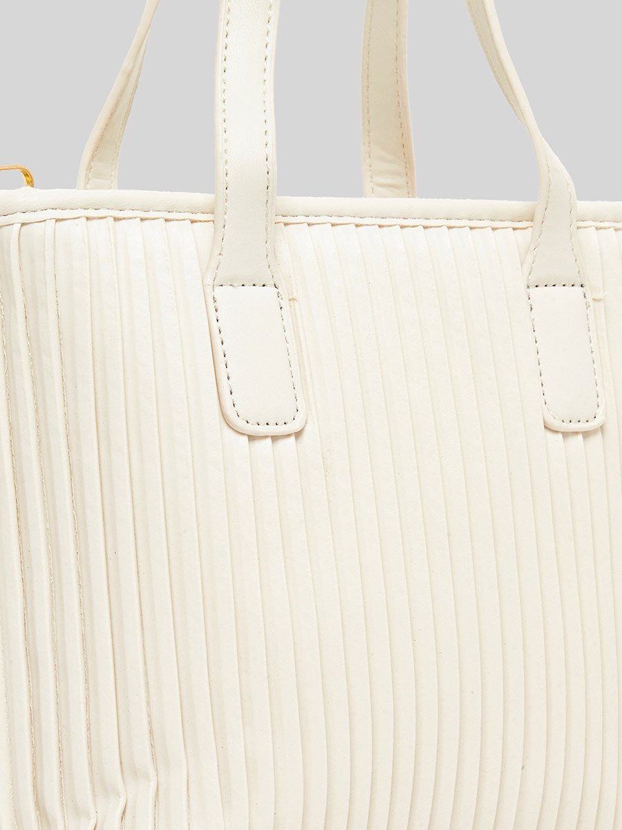Women White Pleated Tote Bag