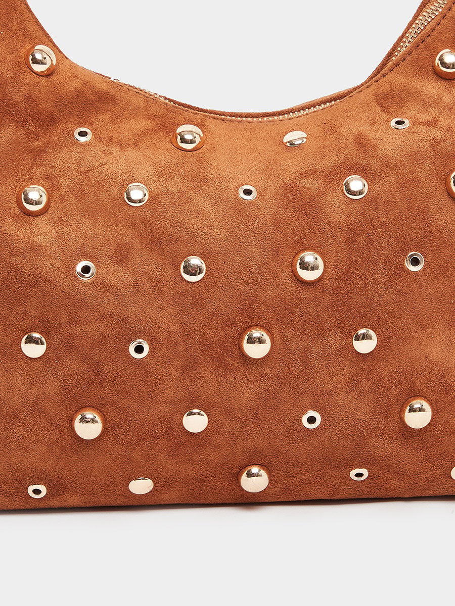 Women Brown Suede Studded Shoulder Bag