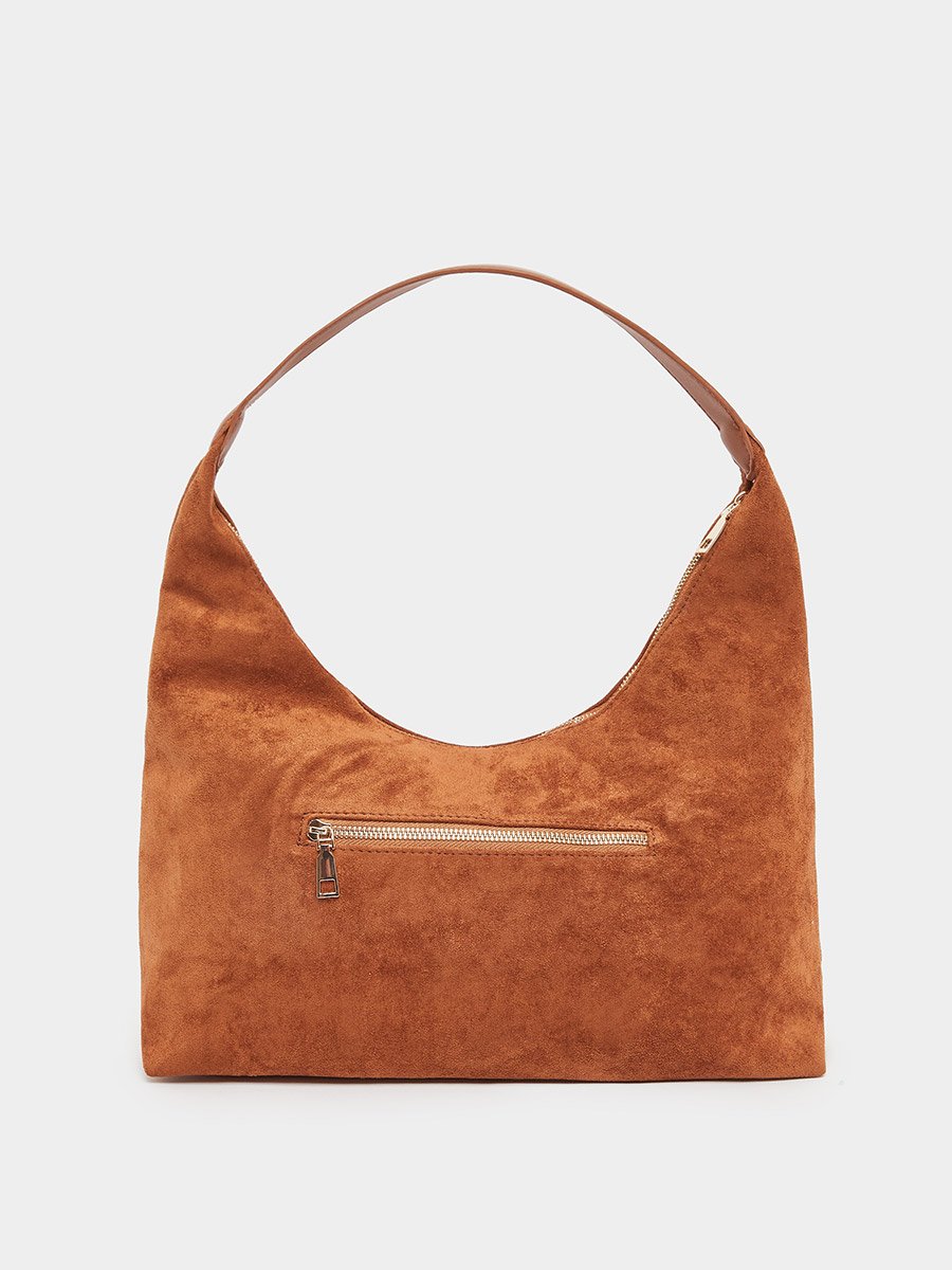Women Brown Suede Studded Shoulder Bag