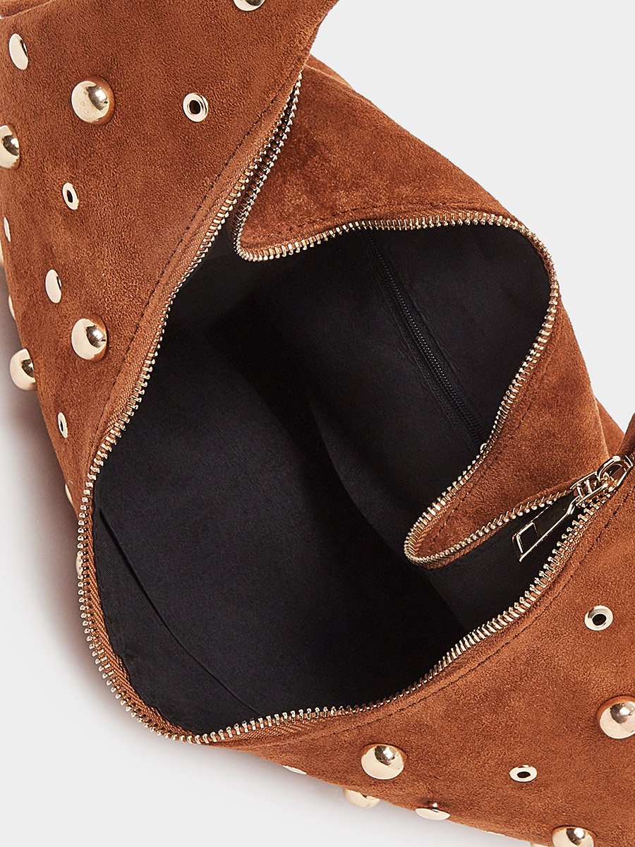 Women Brown Suede Studded Shoulder Bag