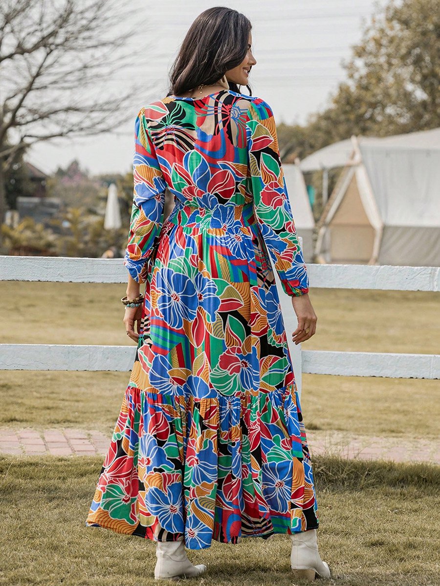 All-Over Floral Print A-Line Maxi Dress 