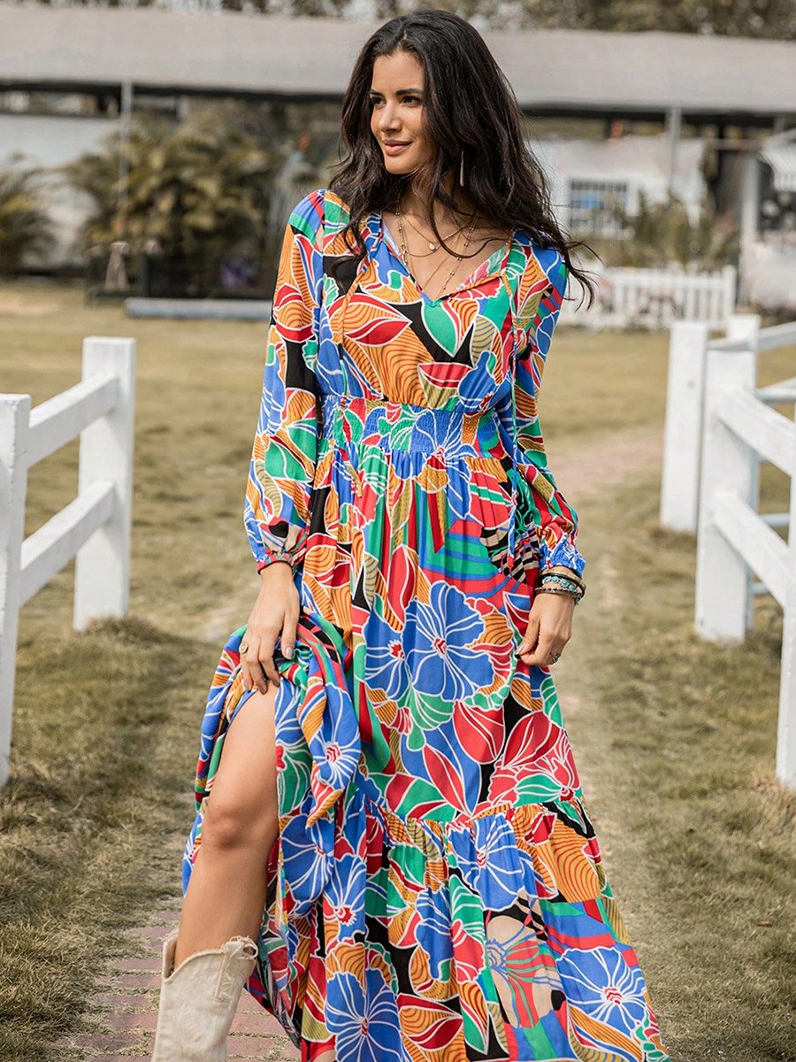 All-Over Floral Print A-Line Maxi Dress 