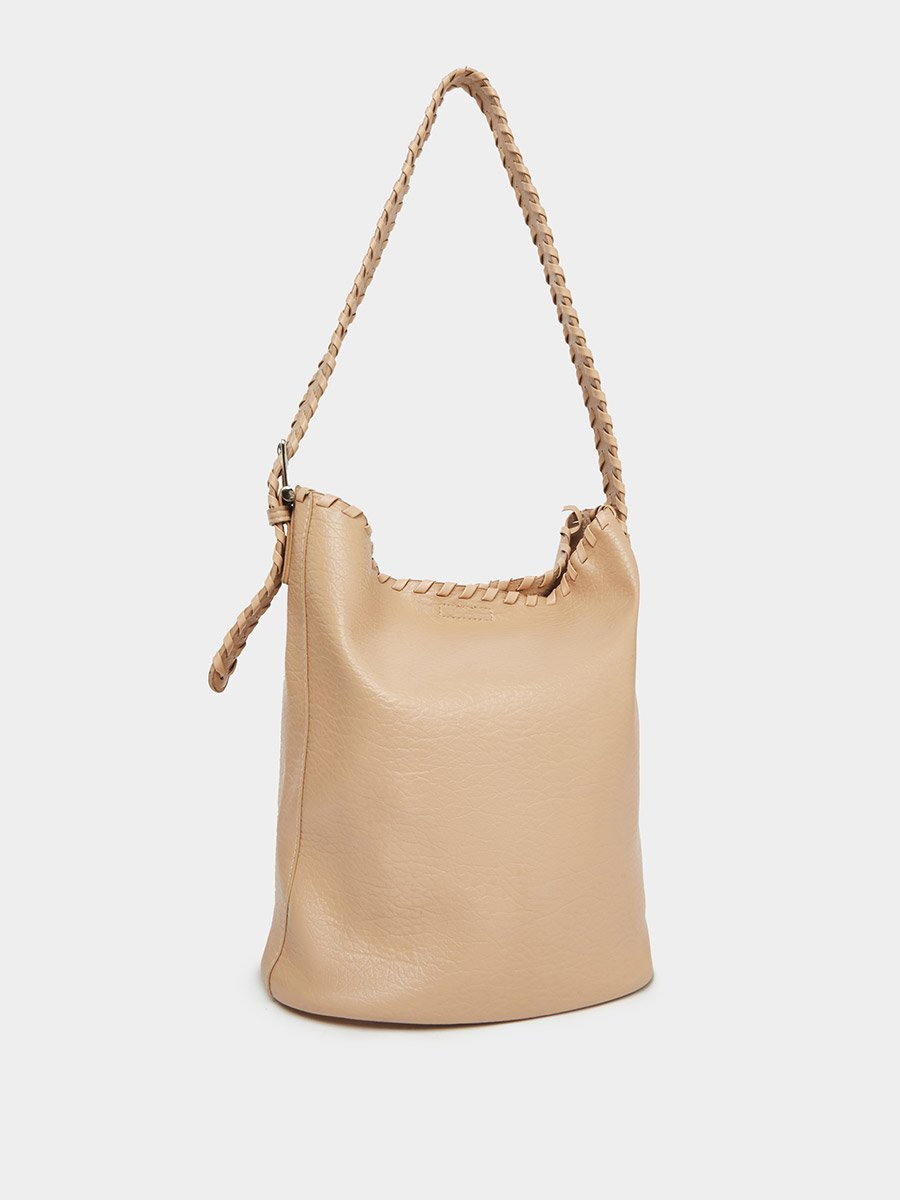 Beige Braided Strap Shoulder Bag with Pouch