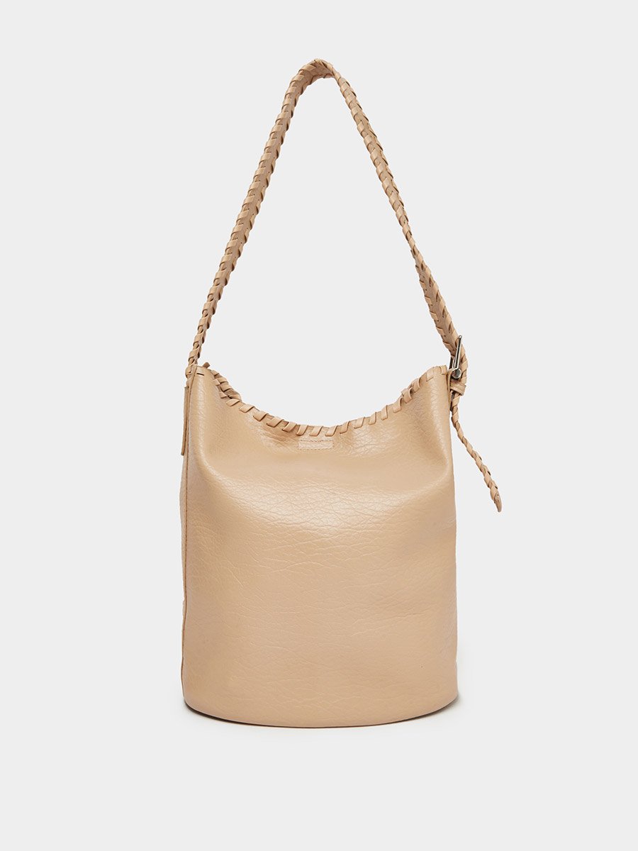Beige Braided Strap Shoulder Bag with Pouch