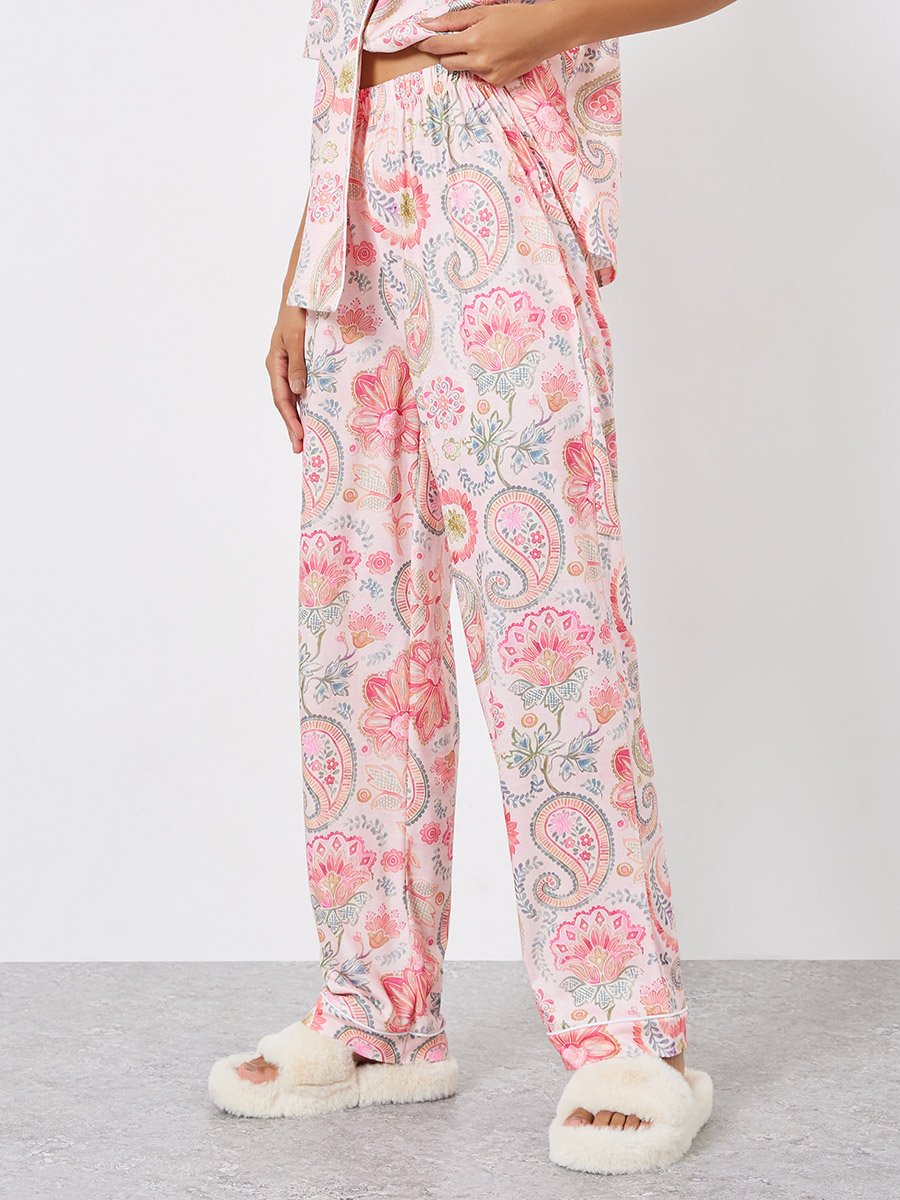 Paisley Piped Short Sleeve Shirt and Pyjama Set