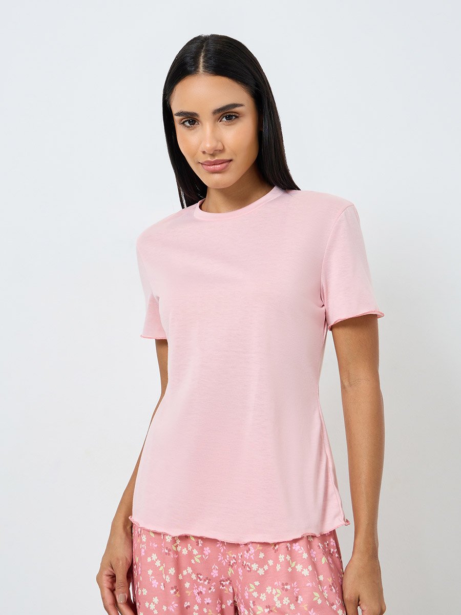 Solid T-Shirt and Floral Pyjama Set