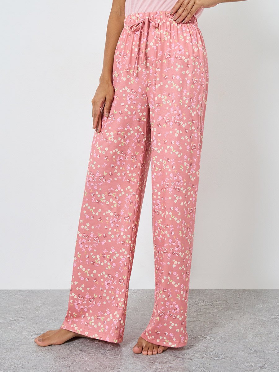Solid T-Shirt and Floral Pyjama Set