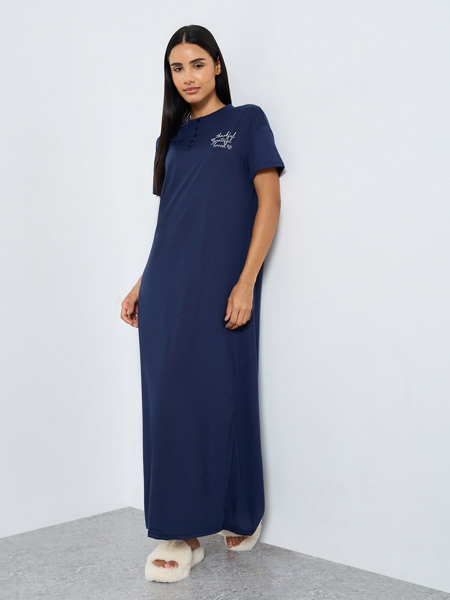 Text Print Drop Shoulder Sleep T-Shirt Dress